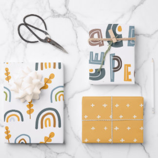 Pastel Scandi Rainbow Tree Text Weihnachten Geschenkpapier Set