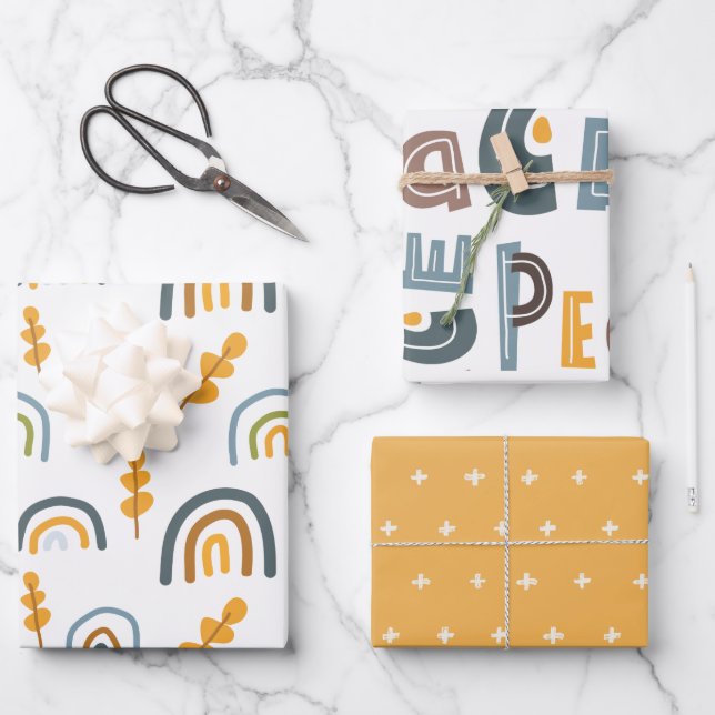 Pastel Scandi Rainbow Tree Text Weihnachten Geschenkpapier Set (Vorderseite)