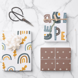 Pastel Scandi Rainbow Tree Text Weihnachten Geschenkpapier Set