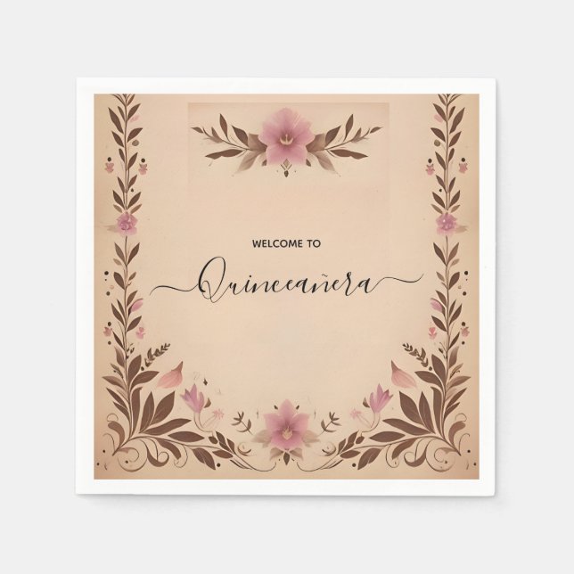 Pastel Schriftart Dusty Glam Rose Gold Quinceanera Serviette (Vorderseite)