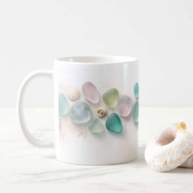 Pastel Sea Glass & Shells Minimalist Mug Kaffeetasse (Mit Donut)