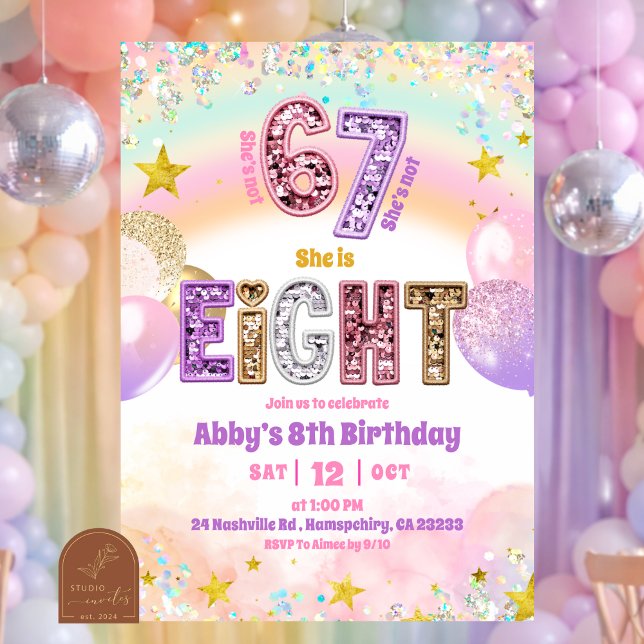 Pastel-Sequenzer-Glitter 67 Mädchen 8. Geburtstag Einladung (Von Creator hochgeladen)