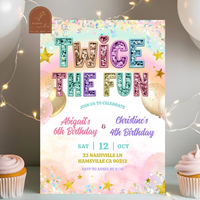Pastel-Sequenzer-Glitter-Doppel-Geburtstag Einladung (Von Creator hochgeladen)