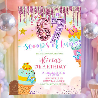  Pastel Sequin 67 Ice Cream birthday Invitation Einladung