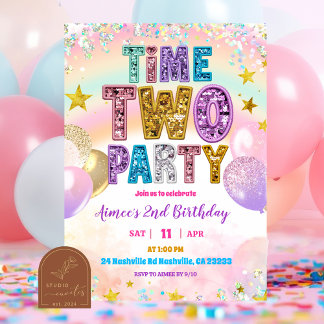 Pastel Sequin Glitter Time TWO Party Invitation Einladung