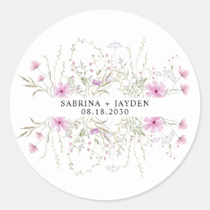 Pastel Shade Blush Pink Wild Floral Wedding Runder Aufkleber