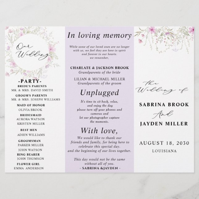 Pastel Shade Pink Wild Floral Wedding Program (Vorderseite)