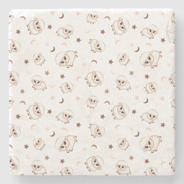 Pastel Sheep Pattern Steinuntersetzer (Vorderseite)