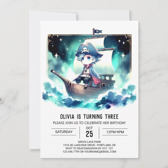 Pastel Simple Pirate Geburtstag Einladung (Vorderseite)