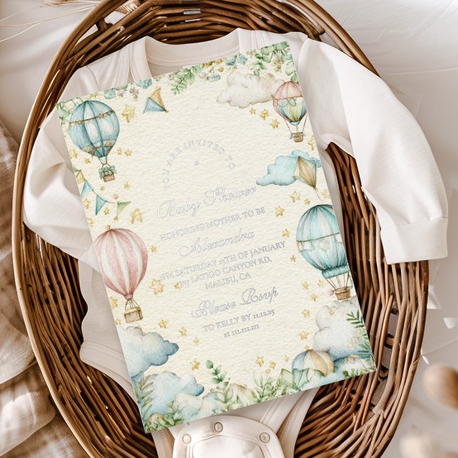 Pastel Sky Adventure Baby Shower Folieneinladung (Von Creator hochgeladen)