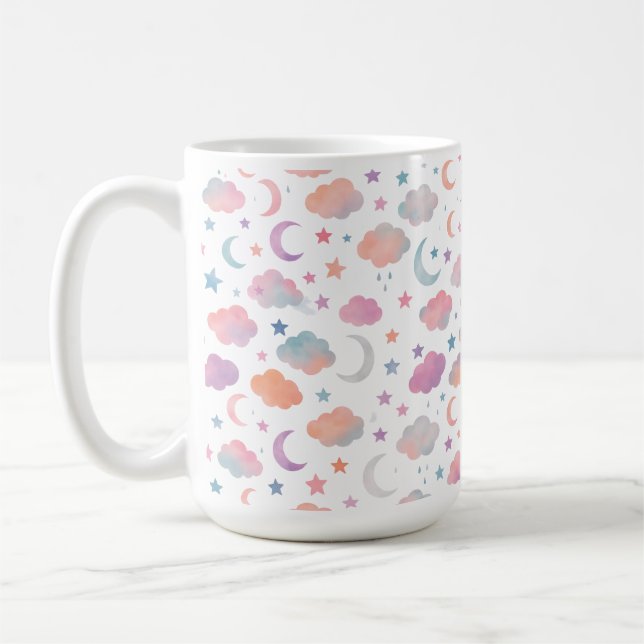 Pastel Sky Dreams - Moon, Stars & Clouds Muster Kaffeetasse (Links)
