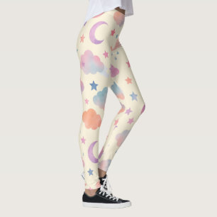 Pastel Sky Dreams - Moon, Stars & Clouds Muster Leggings