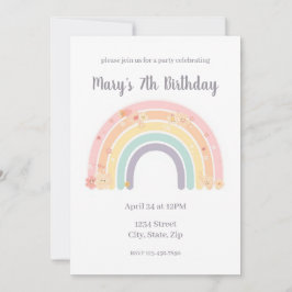 Pastel Smiling Floral Rainbow Kids Birthday Einladung