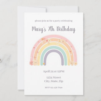 Pastel Smiling Floral Rainbow Kids Birthday Einladung