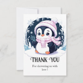 Pastel Snow Penguin Babydusche Dankeskarte