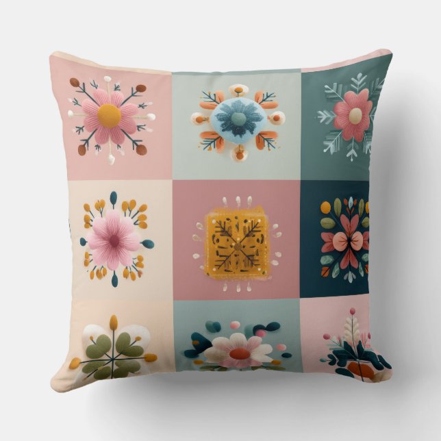 Pastel Snowflake & Floral Patchwork Throw Pillow – Kissen (Rückseite)