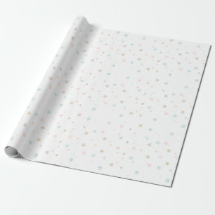 Pastel Snowflakes Tan Coral Rose und Aquamarin Geschenkpapier