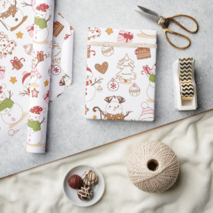 Pastel Snowman Hearts Zeichnete Weihnachten Geschenkpapier