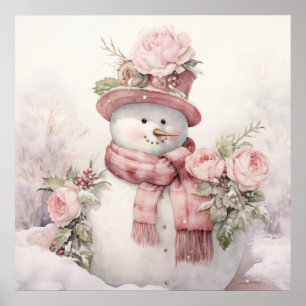 Pastel Snowman Poster