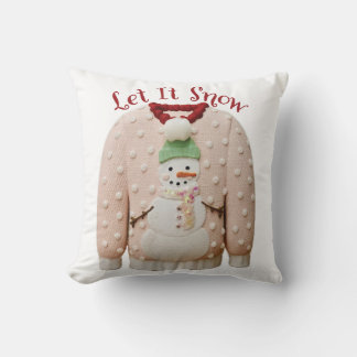 Pastel Snowman Ugly Christmas Sweater Throw Kissen
