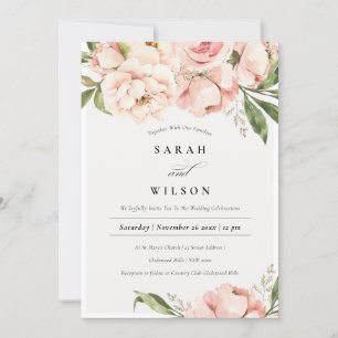 Pastel Soft Blush Peach Peony Flora Einladung