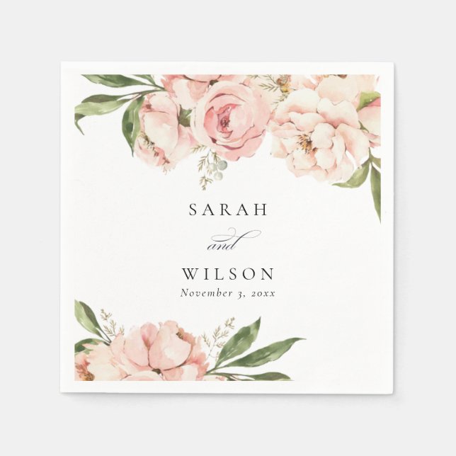 Pastel Soft Blush Peach Peony Floral Wedding Serviette (Vorderseite)