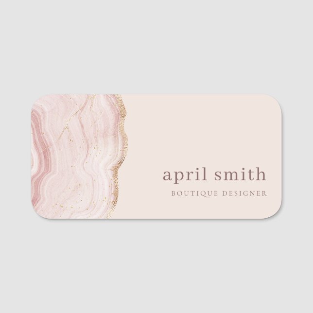 Pastel Soft Blush Rose Gold Agate Marmortextur Namensschild (Vorderseite)