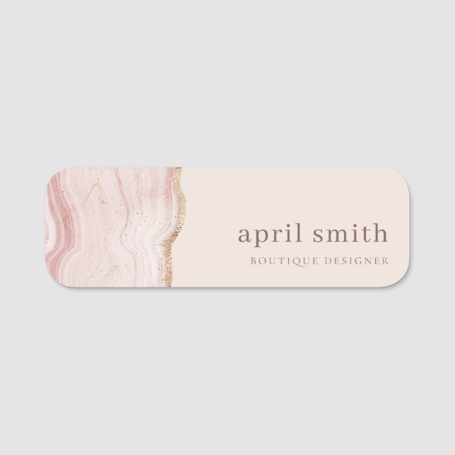 Pastel Soft Blush Rose Gold Agate Marmortextur Namensschild (Vorderseite)
