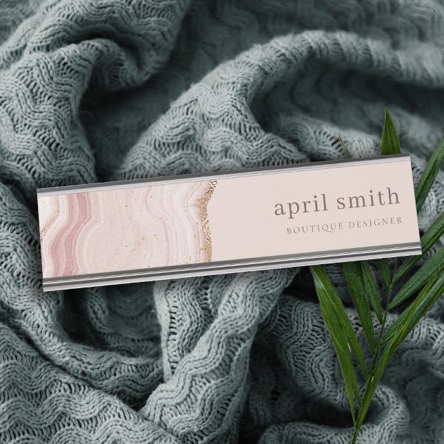 Pastel Soft Blush Rose Gold Agate Marmortextur Schreibtischnamensplakette (Von Creator hochgeladen)