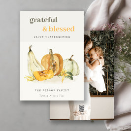 Pastel Soft Watercolor Foto Pumpkin Erntedank Feiertagskarte