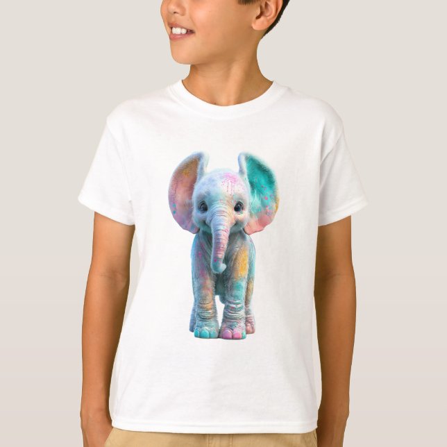 Pastel Splattered Rainbow Baby Elephant Kids T-Shirt (Vorderseite)