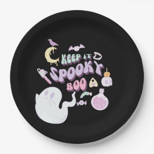 Pastel Spooky Ghost & Gang Black Halloween Pappteller