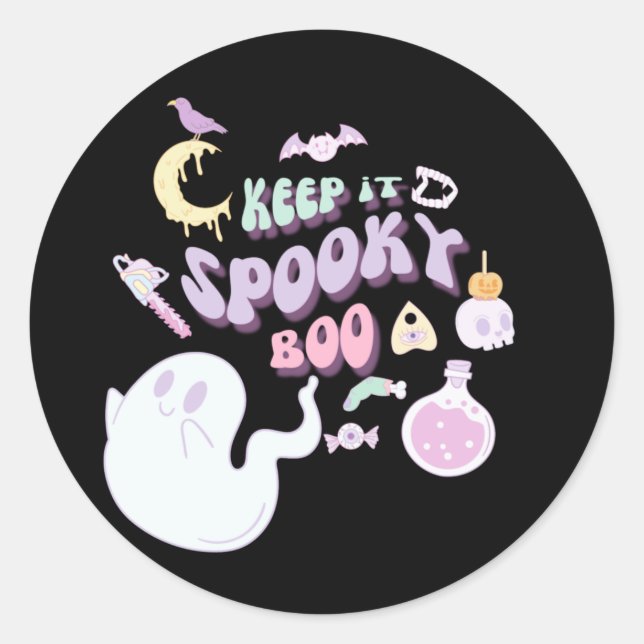 Pastel Spooky Ghost & Gang Black Halloween Runder Aufkleber (Vorderseite)
