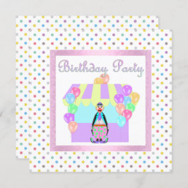 PASTEL SPOTS CIRCUS FUN EINLADEN Rosa Einladung