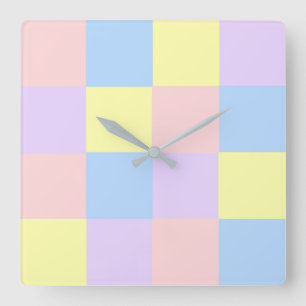 Pastel Spring Checkers Quadratische Wanduhr