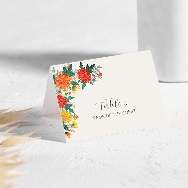 Pastel Spring Dahlia Flowers Wedding Place Card Tischnummer (Von Creator hochgeladen)