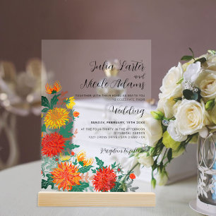 Pastel Spring Dahlia Wildblumen Wreath Wedding Acryleinladungen