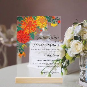 Pastel Spring Dahlia Wildblumen Wreath Wedding Acryleinladungen