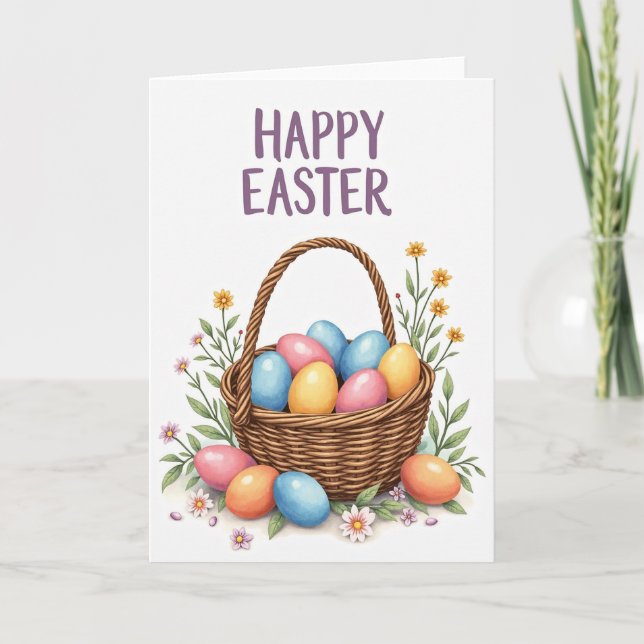 Pastel Spring Eggs Basket Card Karte (Vorderseite)