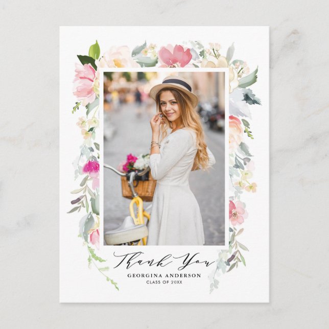 Pastel Spring Floral Blooms Abschluss Vielen Dank Postkarte (Vorderseite)