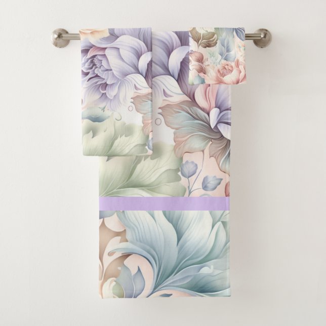 PASTEL SPRING FLORAL LILAC BADEZIMMER TOWEL SET (Insitu)