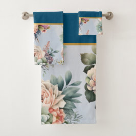 PASTEL SPRING FLORAL NAVY 2 BADEZIMMER TOWEL SET