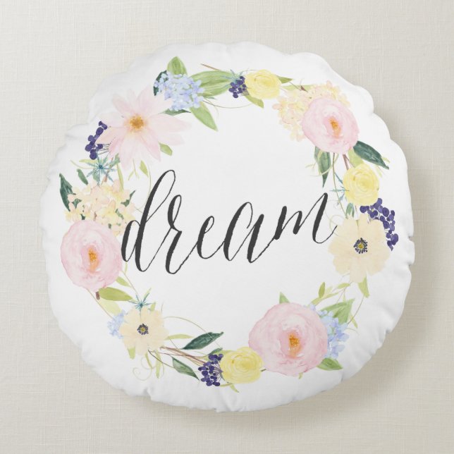 Pastel Spring Floral Wreath | Dream Round Kissen (Vorderseite)