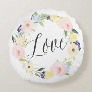 Pastel Spring Floral Wreath   Liebe Rundkissen Rundes Kissen