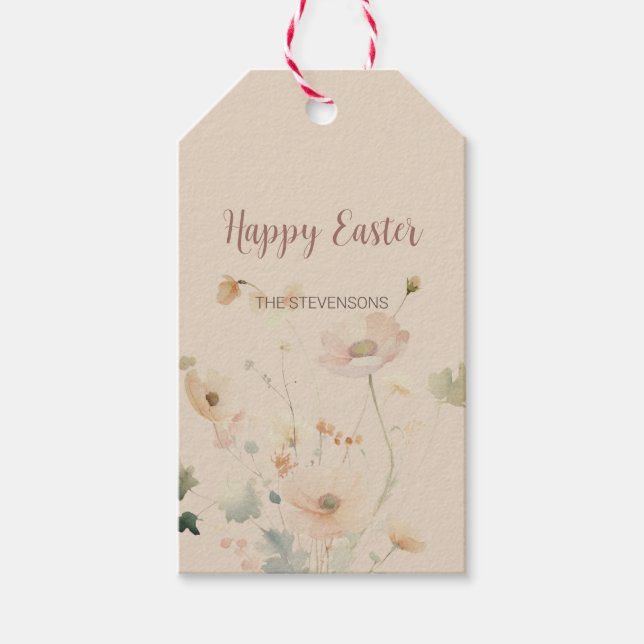 Pastel Spring Flowers Happy Oaster Geschenkanhänger (Vorderseite)