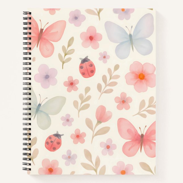 Pastel Spring Garden Pattern - Schmetterlinge, Lad Notizbuch (Vorderseite)