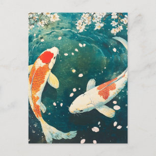 Pastel Spring Koi Blossom Feiertagspostkarte