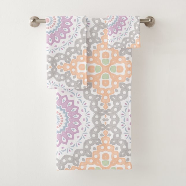 Pastel Spring Mandala Muster in Soft Symmetrie Badhandtuch Set (Insitu)