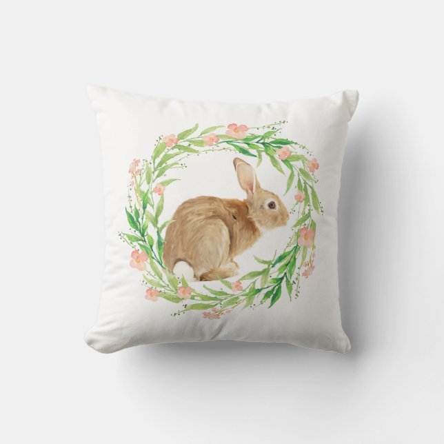 Pastel Spring Oaster Bunny Wreath Kissen (Vorderseite)