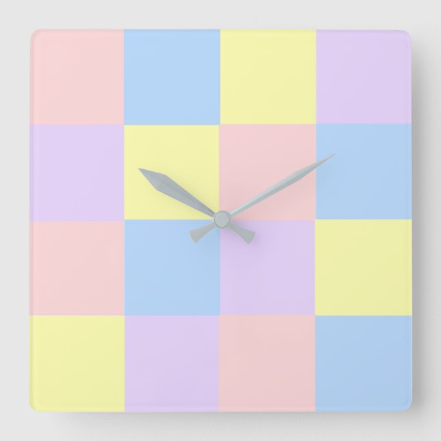 Pastel Spring Schachbretts Quadratische Wanduhr (Vorderseite)